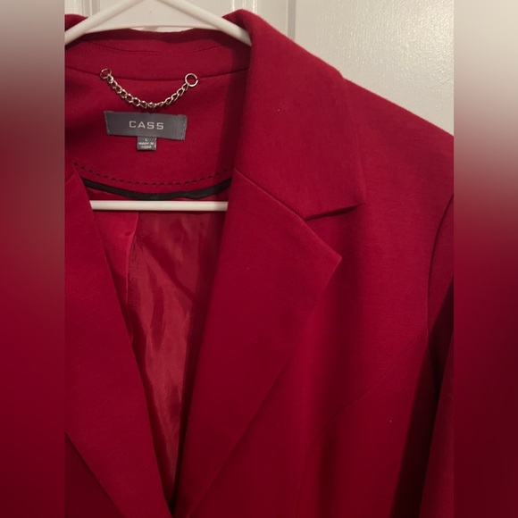 Cass Women’s Red Blazer with Black Suede Elbow Detail si3 Large Minimalist - Picture 11 of 15